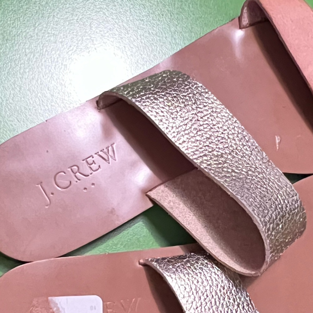 9  J. Crew ITALY Strappy  Slides LEATHER sandals metallic slip-on classic flats - Picture 2 of 2